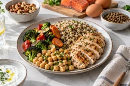 وعده غذایی متعادل با مرغ و سبزیجات برای مصرف روزانه