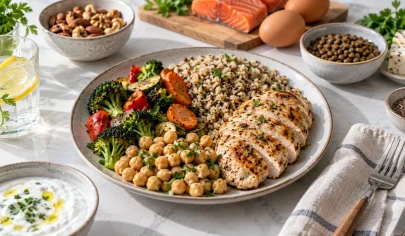 وعده غذایی متعادل با مرغ و سبزیجات برای مصرف روزانه